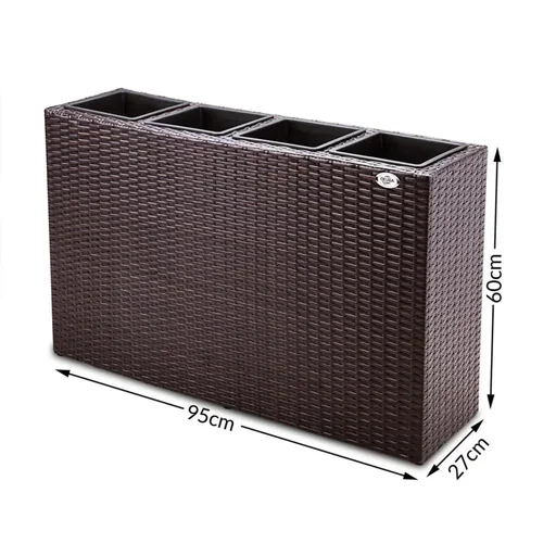 "Pflanzgefäß Polyrotan braun 95 x 27 x 60cm geeignet für 4 Pflanzen image"