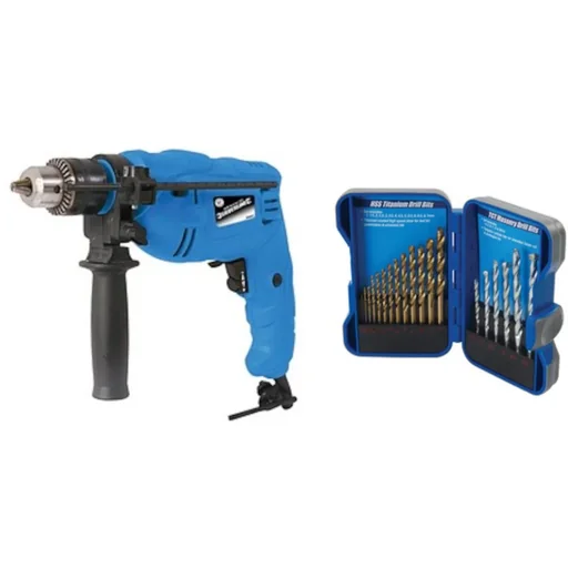"Bohrhammer 500 Watt 19-teiliges titanbeschichtetes HSS-Bohrer-Set und TCT-Betonbohrer-Set 1-9 mm image"