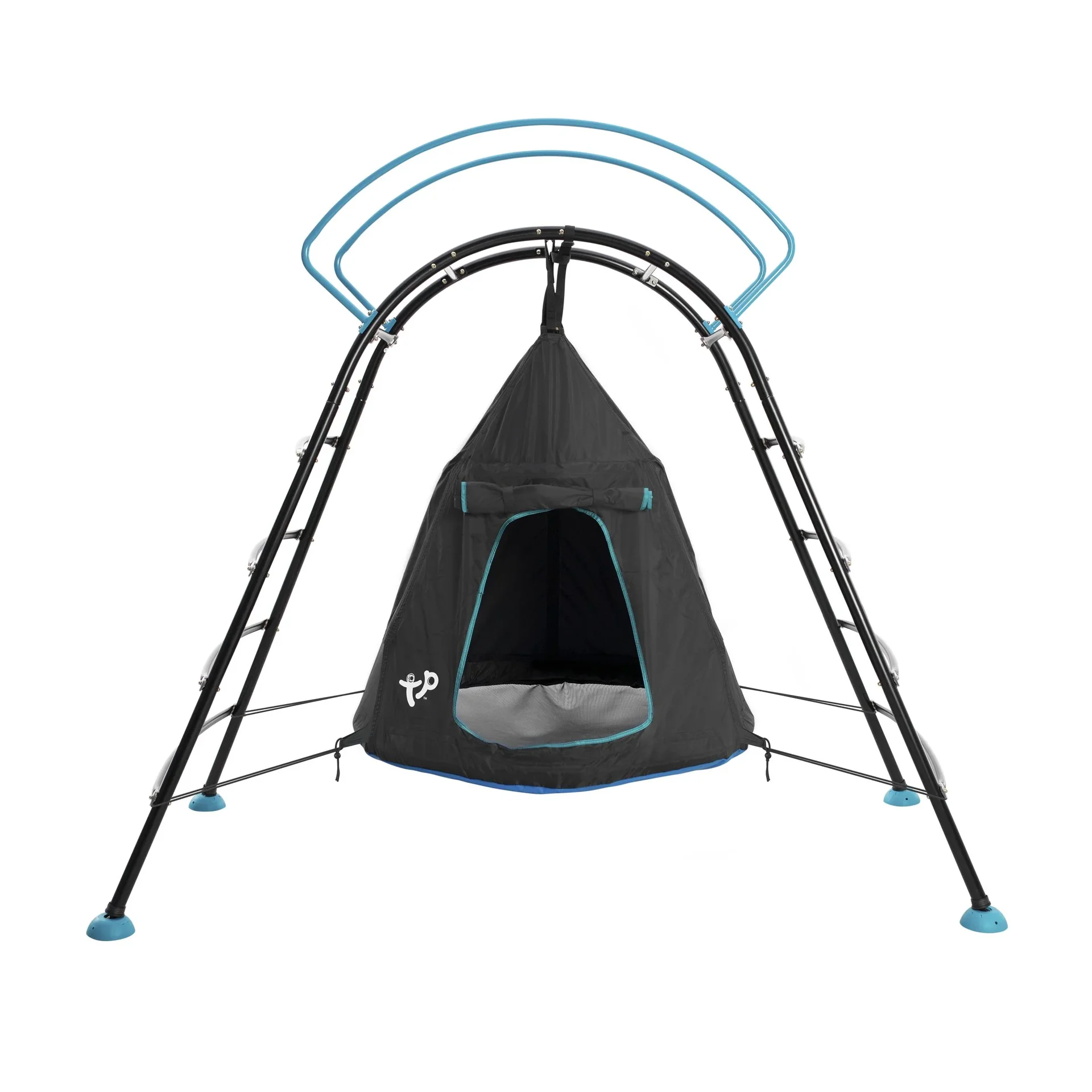 TP Toys Klettergerüst UFO mit Hängesessel 217×122×201 cm Schwarz – Stahlrahmen & gebogene Leiter