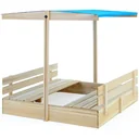 Sandkasten mit klappbaren Bänken und höhenverstellbarem + kippbarem Dach 140 x 140cm