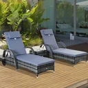 Rattan-Gartenliege als 3-teiliges Set grau