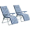 2 x Klappstühle Sonnenliege Armlehne klappbar Blau/Weiß
