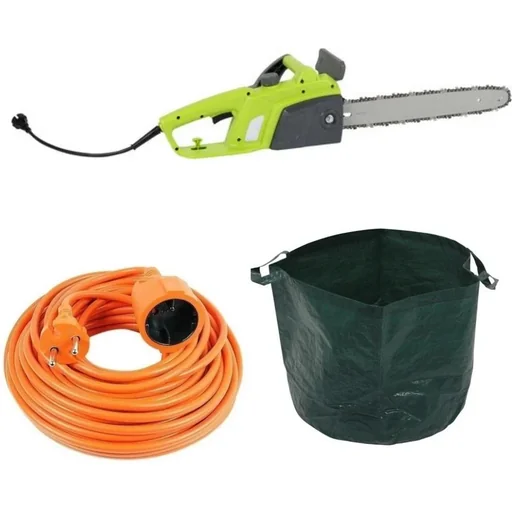 "Garten-Kettensäge - 1800 Watt - Blattlänge 350mm + INCL Gartenabfallsack - 65 L und Vekto-Verlängerungskabel 10 Meter image"