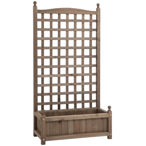 "Pflanzkasten mit Rankgitter Blumenkasten Rankkasten Rosenbogen mit Rankhilfe für Kletterpflanzen Garten Holz Dunkelbrau image"