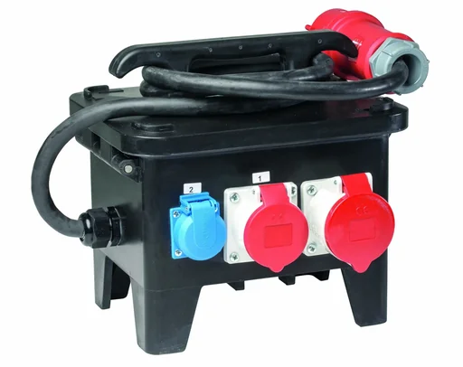 "Baustellenstromverteiler M2 Anschluss CEE 400V, 32A, 4 Steckdosen 230V, 2+1 CEE-Steckdosen 400V image"