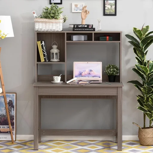 "Schreibtisch mit 4 kleine Bücherregal aus Spanplatte platzsparend und geeignet für Schlafzimmer Büro Natur 105 x 50 x 13 image"