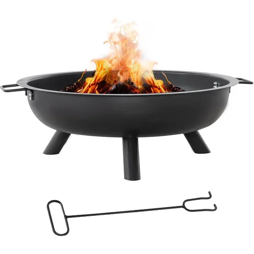 "Feuerkorb mit Schürhaken - Stahl - Schwarz - 79 x 69 x 25,5 cm image"