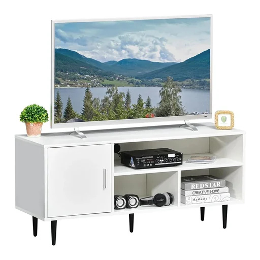 "Fernsehtisch Fernsehschrank mit Schrank Regale TV-Board für TVs bis zu 60'' Wohnzimmer Schlafzimmer Spanplatte Metallbei image"