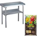 Garten Pflanzgefäß mit Zinkplatte und Holzablage Anthrazit - 78 x 38 x 86 cm inkl. Compo Sana 10L Blumenerde