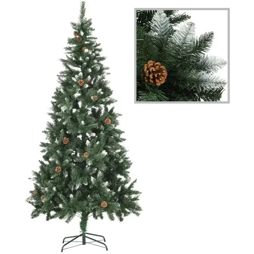 "Weihnachtsbaum mit Tannenzapfen und weißem Glitter 210 cm image"