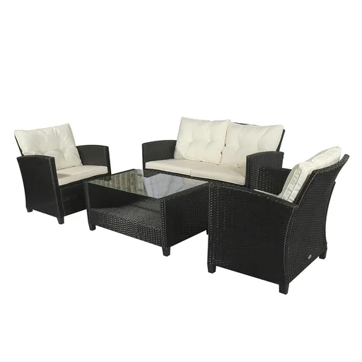 "Polyrattan Sitzgarnitur 4 tlg. Sitzgruppe Gartenset Sofagarnitur Gartenmöbel Set Lounge Metall Luxus Schwarz image"