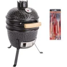 "Kamado Mini Grill - Bbq Collection Barbecue Set 3-teilig Edelstahl mit Eichenholzgriff image"