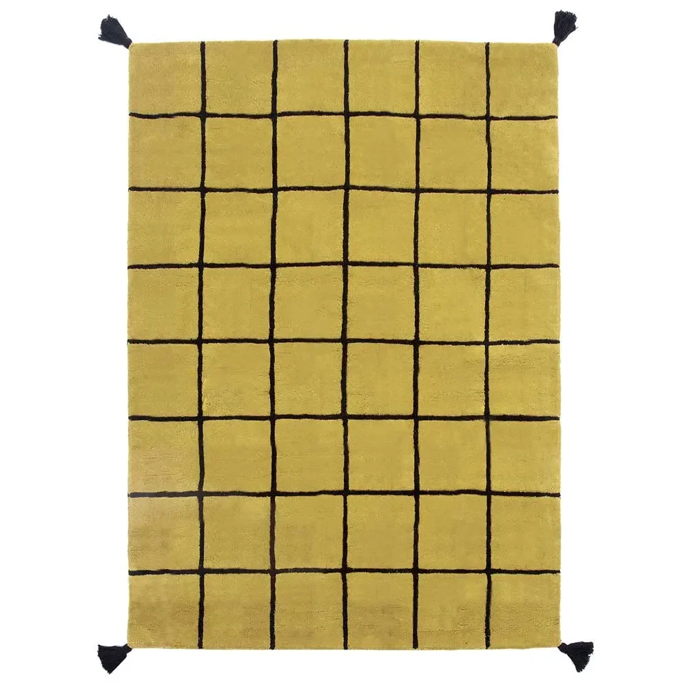 Lilipinso Teppich Rasterkaro schwarz auf senf 120 x 170 cm