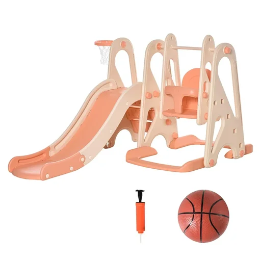 "3 in 1 Spielturm mit Kinder Rutsche Basketballkorb Schaukel Leiter Spielzeug Gartenrutsche Babyrutsch für 18 Monate-5 Ja image"