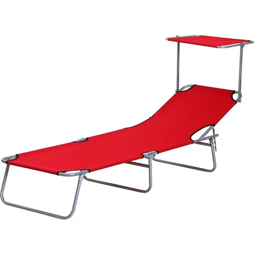 "Sonnenliege Gartenliege Wellnessliege Strandliege klappbar mit Sonnenschutz Rot image"