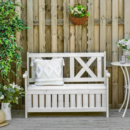 "Bank mit Stauraum 2-Sitzer Gartentruhe Kissen Stauraumtruhe weiß 115 x 61 x 85 cm image"
