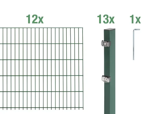 "Doppelstabmattenzaun Komplettset, grün, Höhe 140 cm, Länge 24 m image"