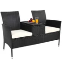 Gartenbank Polyrattan Love Bench mit Box, 143x64x87cm, 3 Stück, schwarz