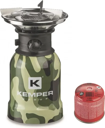 "Camping-Gasbrenner aus Edelstahl mit Piezozündung - 1 Brenner + 1 Gaskanister image"