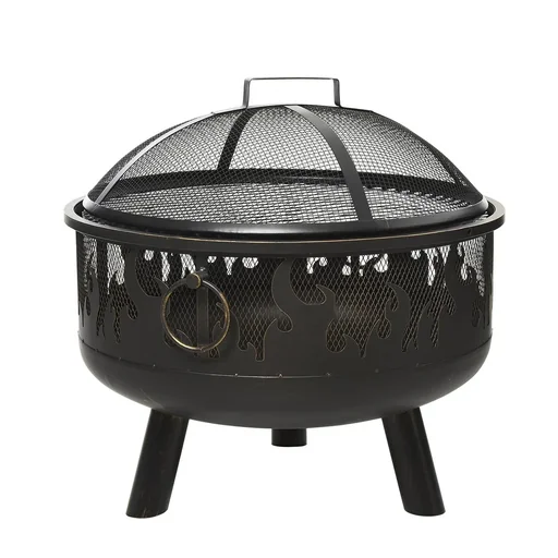"2-in-1 Feuerschale Feuerkorb Feuerstelle mit Funkenschutz Grillrost Garten BBQ Schwarz Ø61,5 x 52H cm image"