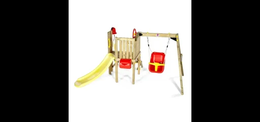 "Kleinkinder Turm mit Babyschaukel, Outdoor-Kletterturm für Kleinkinder aus Holz, Babyschaukel, Rutsche, natur image"