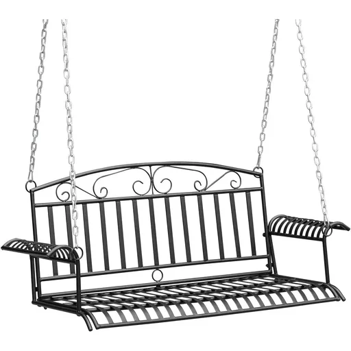 "Metall-Wandhalterung 2-sitzige Gartenschaukel mit Ketten Schwarz 137 x 58 x 52 cm image"