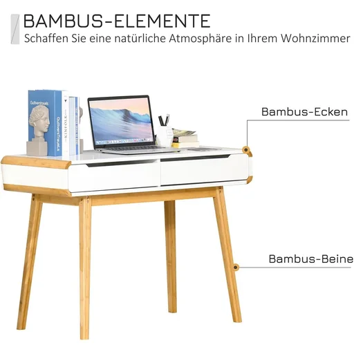 "Schreibtisch mit Schubladen Weiß+Natur image"