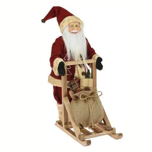"Weihnachtsmann stehend auf Holzschlitten - mit Jutesack - 45cm - Rot image"