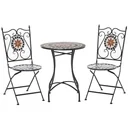 Garten Sitzgruppe 3-teilige Mosaiktisch Essgruppe Gartenmöbel-Set 1 Tisch+2 faltbare Stühle Terrasse Metall Mehrfarbing