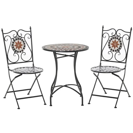 "Garten Sitzgruppe 3-teilige Mosaiktisch Essgruppe Gartenmöbel-Set 1 Tisch+2 faltbare Stühle Terrasse Metall Mehrfarbing image"