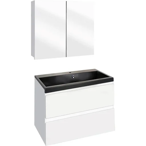 "Concept Badezimmermöbel met Spiegelschrank 60cm - Weiss/schwartz image"