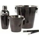 Bar-Set, Cocktail-Set - 4 Teile - Cocktail-Shaker, Weinkühler, Eiskübel, Eiszange - Schwarz - Edelstahl