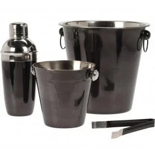 "Bar-Set, Cocktail-Set - 4 Teile - Cocktail-Shaker, Weinkühler, Eiskübel, Eiszange - Schwarz - Edelstahl image"