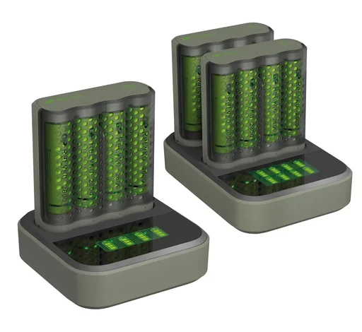 "USB Schnellladegerät mit Docking Station, LCD Ladestandsdisplay für 4 AA / AAA NiMH Akkus inklusive 8 ReCyko (AA) 2600mA image"