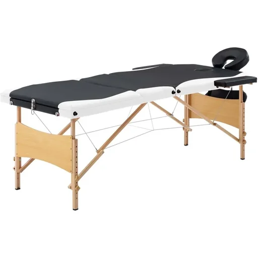 "Klappbarer Massagetisch 3 Zonen Holz schwarz und weiß image"
