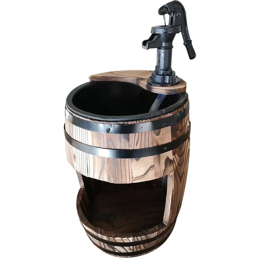 "Gartenbrunnen Zierbrunnen Springbrunnen Wasserfall Holzfass mit Pflanzengefäß Dunkelbraun ?32 x 58,5 cm image"