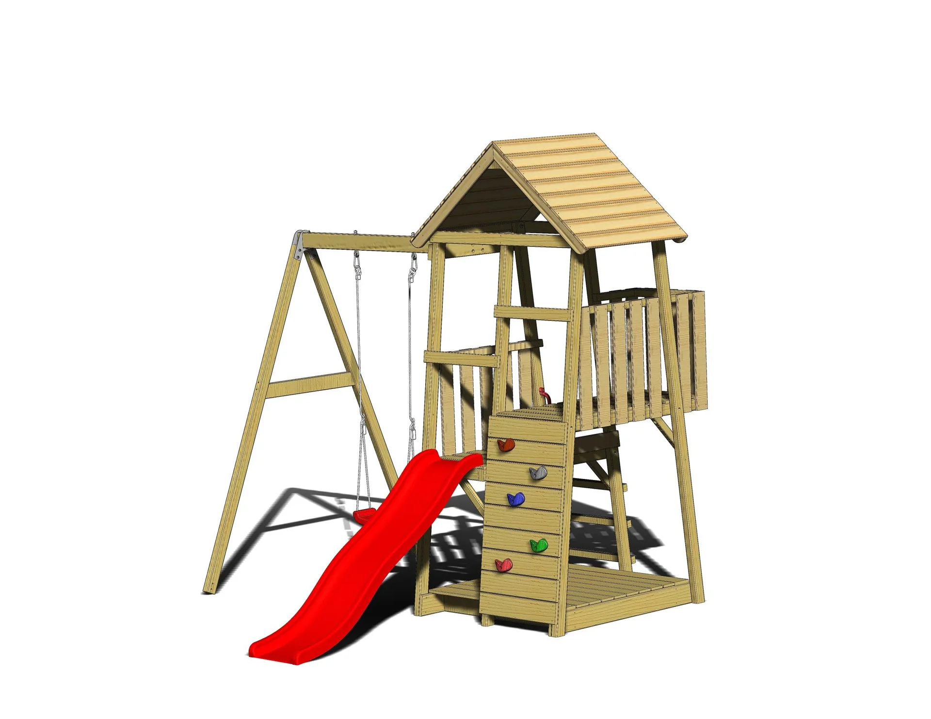 "Wendi Toys Spielturm Panda 270×290×270 cm Natur – Rutsche 175 cm, Kletterwand & Schaukel image"