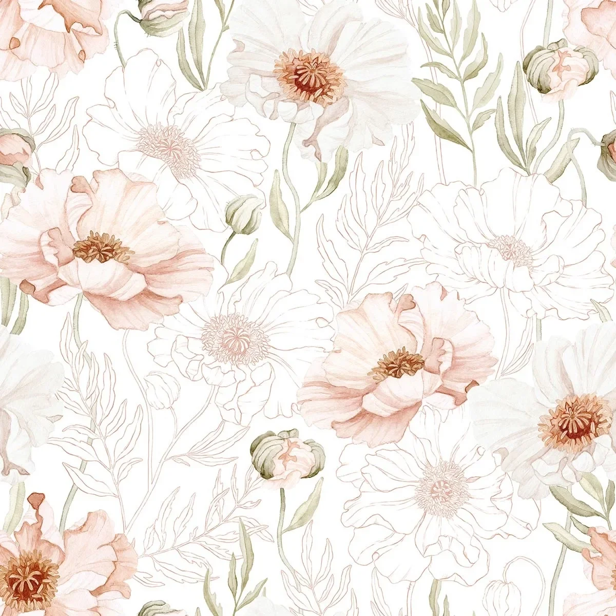 Lilipinso Tapete, Kinderzimmer Wandgestaltung, Panorama, Rosa Mohnblumen 50 cm x