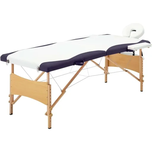 "Klappbarer Massagetisch 2 Zonen Holz weiß und lila image"
