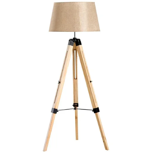 "Stehlampe Dreibein höhenverstellbar 99-143cm E27 Kiefer Beige image"