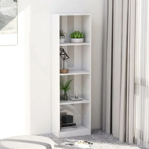 "Bücherregal mit 4 Fachböden 40x24x142 cm Spanplatte Hochglanz weiß image"