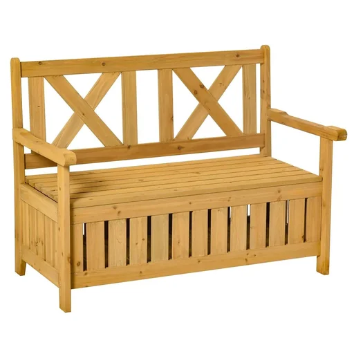 "2-Sitzer Sitzbank mit Stauraum Gartenbank Holzbank Bank mit Armlehnen Massivholz Gelb 115 x 61 x 85 cm image"