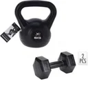 Kettlebell - 6KG und 2 Stück Kurzhantel - 2x 2KG - Schwarz