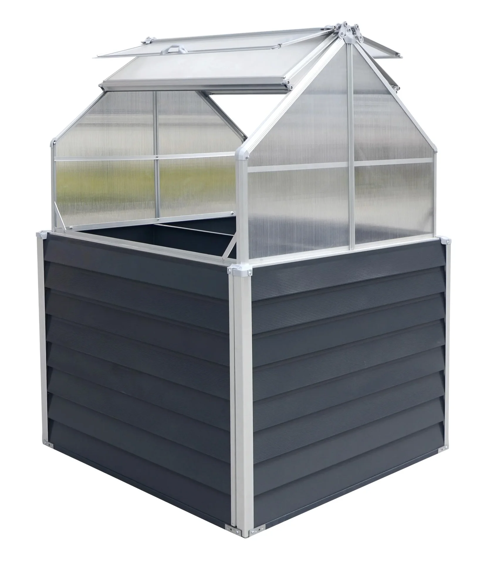 "Westmann Hochbeet Store & Grow, 120×120×167 cm, Anthrazit – mit Gewächshaus-Aufsatz aus Polycarbonat image"