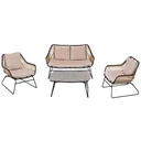 Polyrattan Gartenbank 4-teiliges Rattensofa-Set für Pause Teetisch aus gehärtetem Glas Sitzbank mit Tisch & Kissen Stahl