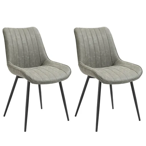 "2-teiliges Set Esszimmerstuhl Küchenstuhl mit Rücklehne Metallbeine Retro-Stil Kunstleder Stahl Grau 53 x 62 x 88 cm 2 t image"