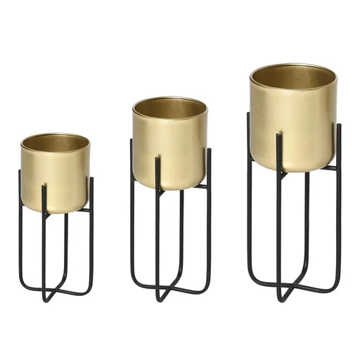 "3er Set Blumenständer mit Blumentopf aus Metall Pflanzenständer Set Blumenhocker Blumentopfhalter Pflanzenhocker Gold image"