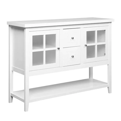 "Küchenschrank Sideboard Aufbewahrungsschrank elegant mit zwei Glastürschränke offenes Regal zwei Schubladen Anti-Kipp-De image"
