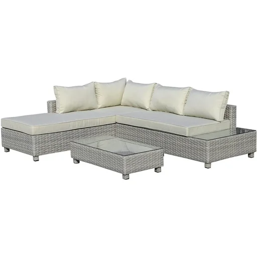 "3-teiliges Polyrattan-Gartenmöbel-Lounge-Set mit Beistelltisch-Kissen Grau+Beige image"