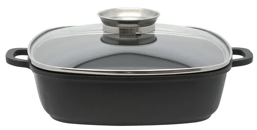 "Servierpfanne, eckig, 28 cm mit Glasdeckel /Aromaknopf Alucast image"